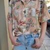 vintage beige-salmon floral shirt