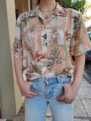 vintage beige-salmon floral shirt