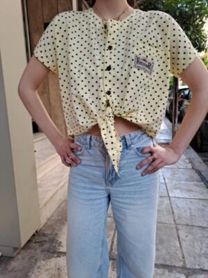 vintage yellow polka dot cropped shirt