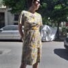 vintage floral midi dress with white sticthwork embroidery(yellow, ochre, grey, white)