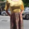 vintage A line midi dress half floral, half golden yellow