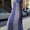 90's vintage blue patterned maxi spaghetti strap dress