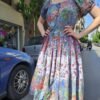 vintage floral dress with puffy shoulders(ciel, light blue, pink,green, peach)