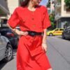 vintage scarlet red silk midi dress