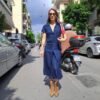 vintage fitted dark blue cotton dress
