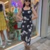 vintage cotton black dress with palm trees