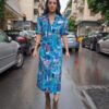 vintage fitted ciel patterned dress with pockets(shades of blue, pink,purple,white)