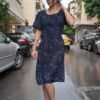 vintage dark blue sheer mini dress with floral patterns