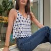 vintage croche top white and blue flowers