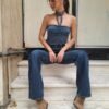 vintage top/blouse in grey color ties around the neck with stras choker