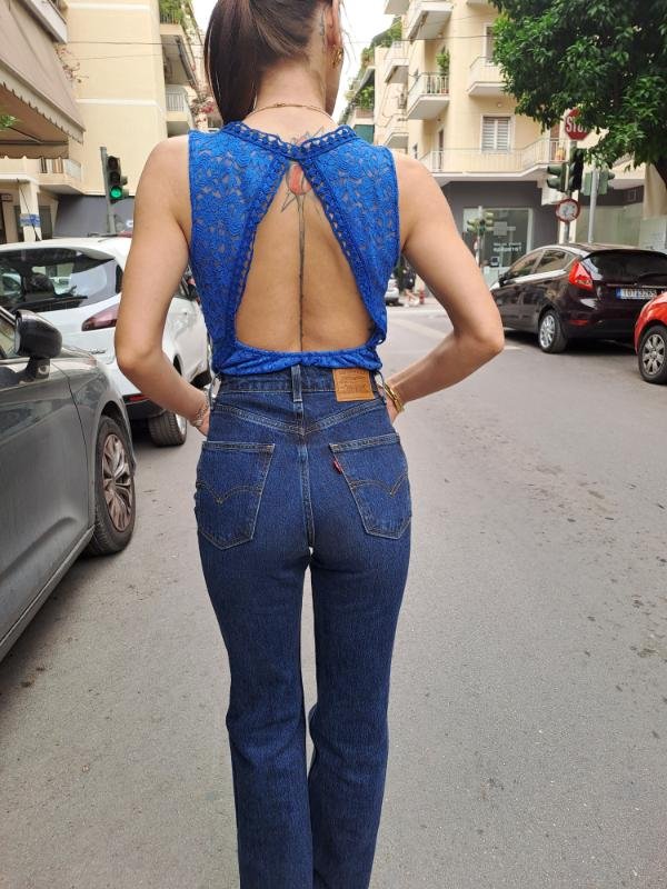 vintage electric blue lace body almost backless - Image 2