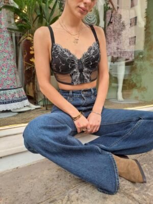 vintage lingerie corset with greywork embroidery