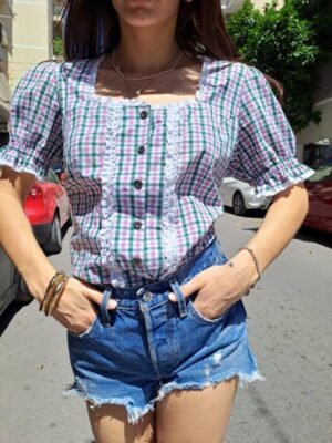 vintage tyrolean top (white,green,pink)