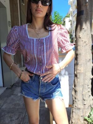 vintage tyrolean top/blouse with strap at the back(burgundy,grey)