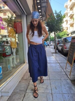 vintage 100% cotton midi dark blue skirt, buttoned up