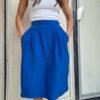 vintage silk knee length blue skirt