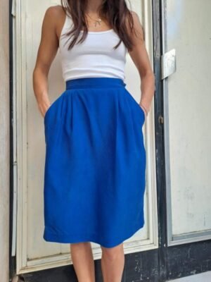 vintage silk knee length blue skirt