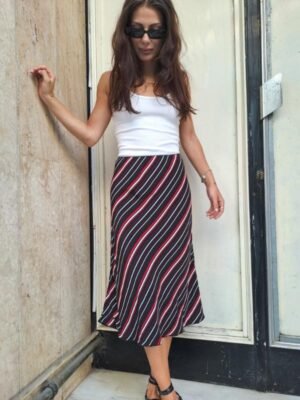 90's vintage midi stripped skirt(black,red, white)