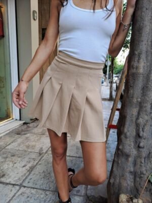 vintage mini pleated skirt in beige
