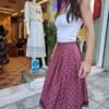 vintage tyrolean floral flare midi pink skirt