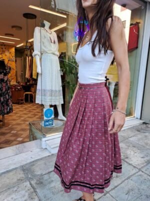 vintage tyrolean floral flare midi pink skirt