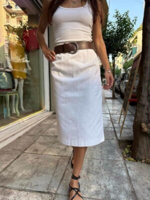 vintage cotton pique pencil midi white skirt