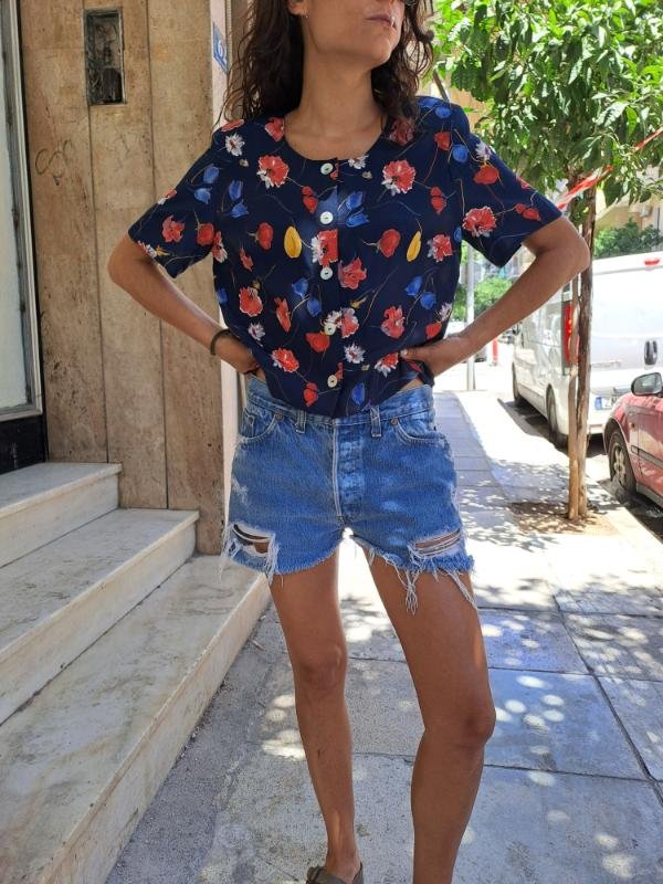 vintage dark blue floral shirt - Image 2