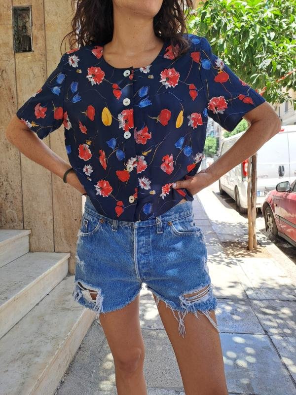 vintage dark blue floral shirt - Image 3