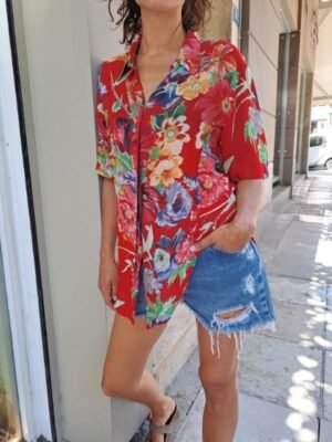 vintage sheer red floral shirt