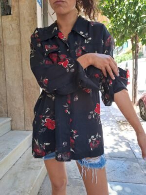 vintage sheer black floral shirt