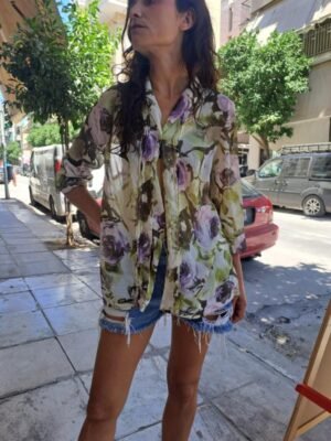 vintage sheer minty floral shirt