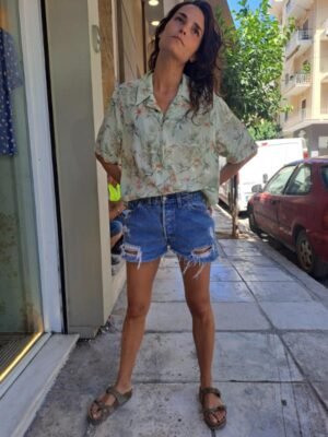 vintage sheer mint floral shirt