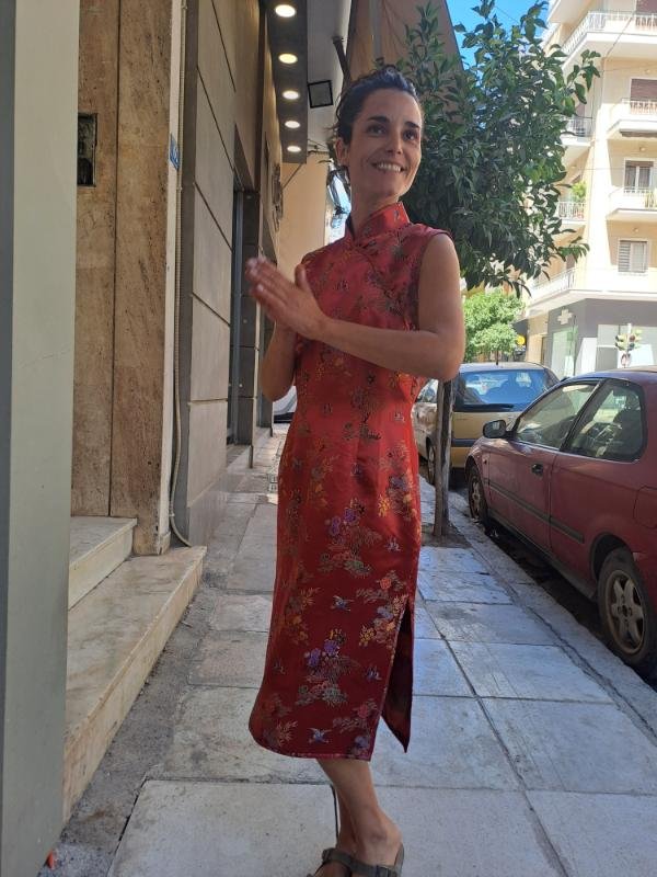 vintage bronze orange quipao dress