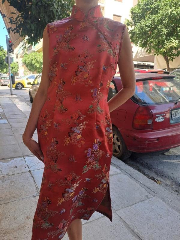 vintage bronze orange quipao dress - Image 2