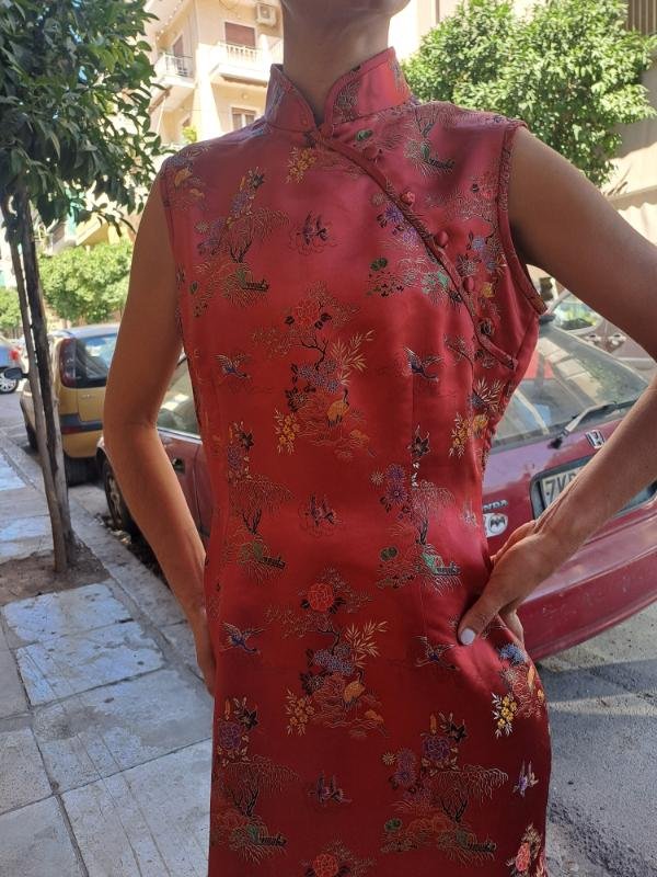 vintage bronze orange quipao dress - Image 4