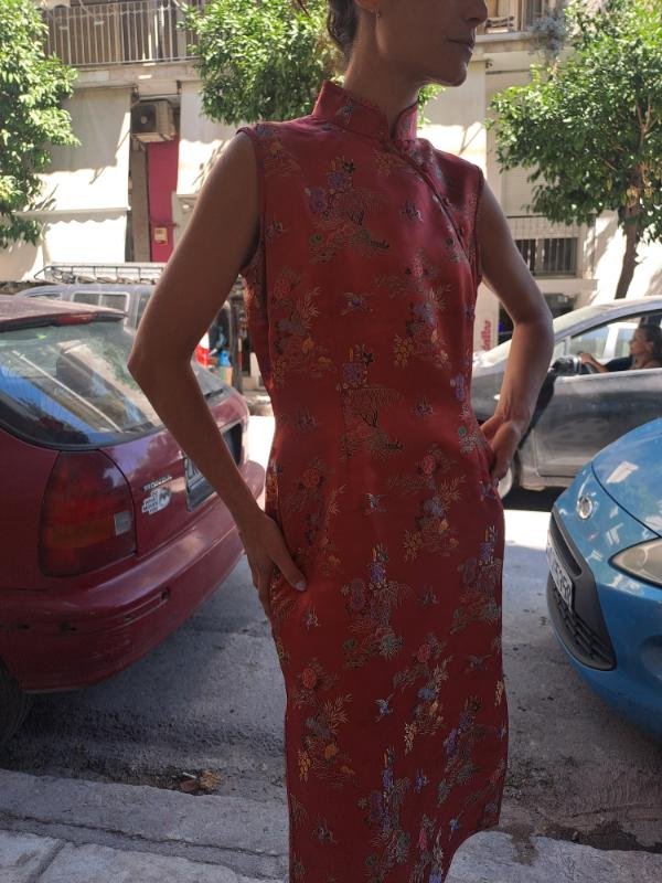 vintage bronze orange quipao dress - Image 3