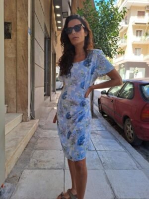 vintage viscose light blue floral midi dress