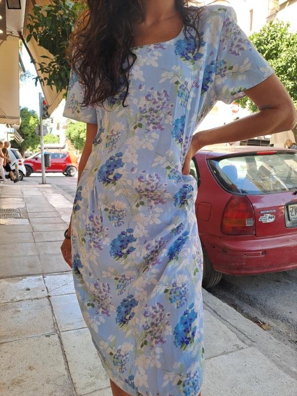 vintage viscose light blue floral midi dress - Image 3