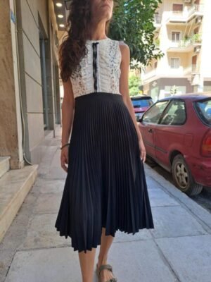 vintage BSB midi dress half lace lalf pleated