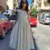 vintage cotton floral yellow tones dress low waisted