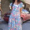 vintage floral midi low waist dress