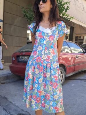 vintage floral midi low waist dress