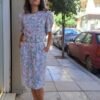 vintage pastel floral midi dress with belt and buttons
