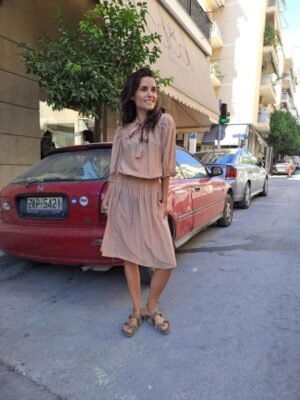 vintage sheer floral beige dress with elastic waist and tie bow