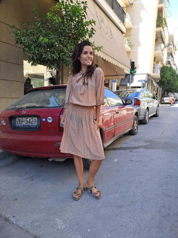 vintage sheer floral beige dress with elastic waist and tie bow