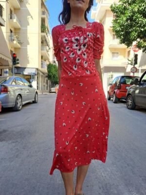 80's vintage coral feather midi dress