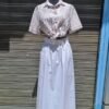 vintage white midi skirt with big front pockets and belt