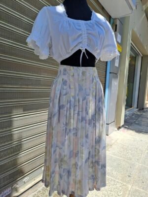 80's vintage pastel floral midi skirt with pockets