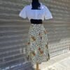 70's vintage beige floral midi skirt