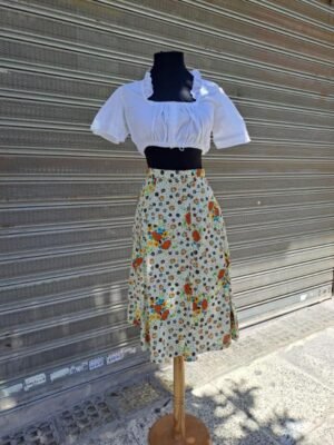 70's vintage beige floral midi skirt